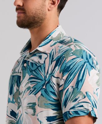 Men's Oversized Leaf Print Short-Sleeve Button-Down Shirt