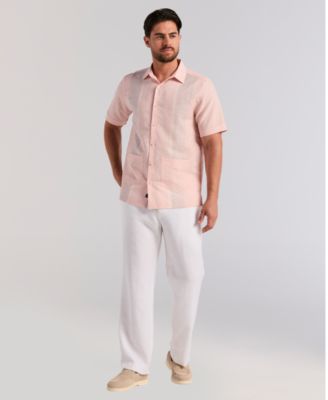 Men's Cross Dye 2-Pocket Short-Sleeve Linen-Blend Guayabera Shirt