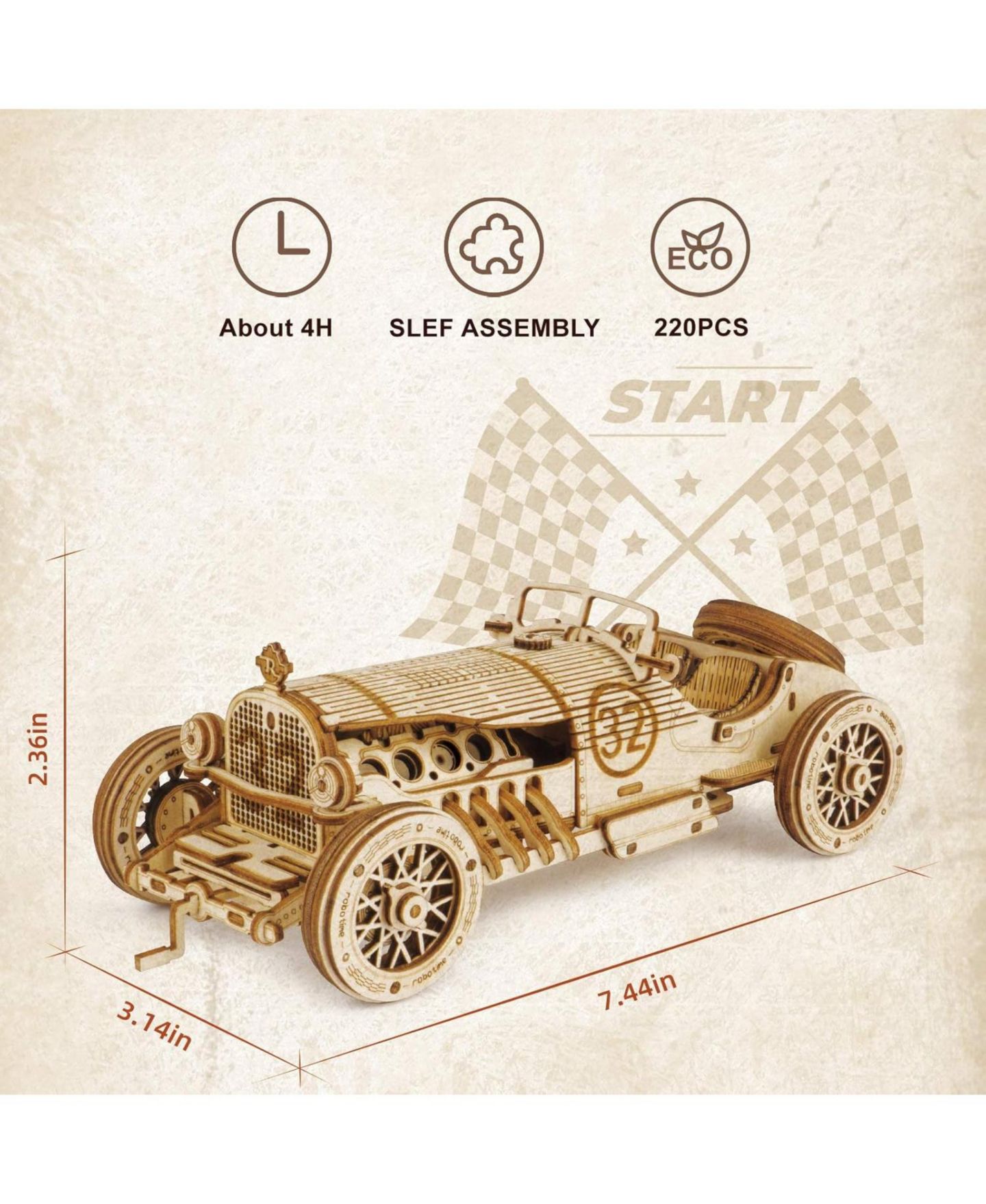 Детские конструкторы Robotime Grand Prix 1:16 Scale 220-Piece Wooden 3D Puzzle, Ages 14 & Up — фото 3