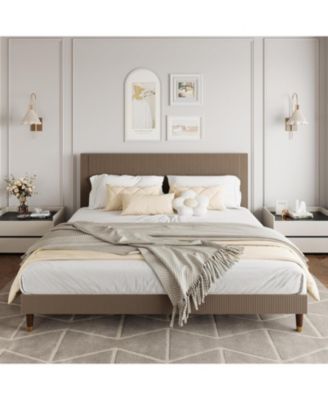 Bed Frame with Headboard, Corduroy Upholstered Platform Bed with Wooden Slats Support - No Box Spring Needed & Noise Free, Easy Assembly - King