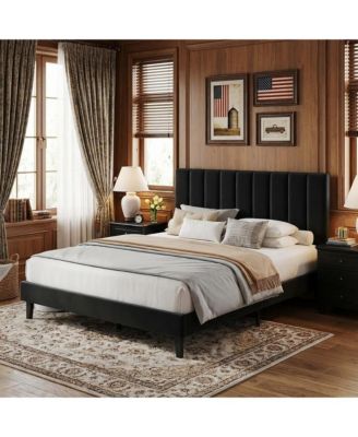 Velvet Upholstered Platform Bed Frame with Adjustable Tufted Headboard - King