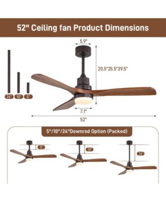 52-inch Modern Brown 3-Blade Ceiling Fan with Remote Control and Light Kit
