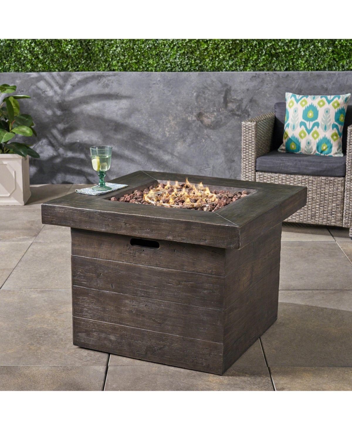 Flynama 32 Inch Square Mgo Fire Pit Wood Pattern 40000 Btu Outdoor Propane Fire Table