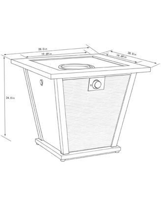 28 Inch Propane Gas Fire Pit Table 50000 BTU Square Steel Brown Industrial Natural Style for Outdoor Patio Garden