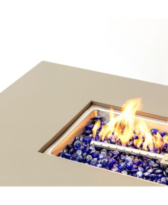 48 Inch Iron Fire Pit Table with Wood Grain Stainless Steel Burner Waterproof Cover Easy Control Propane Fire Table