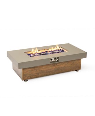 48 Inch Iron Fire Pit Table with Wood Grain Stainless Steel Burner Waterproof Cover Easy Control Propane Fire Table