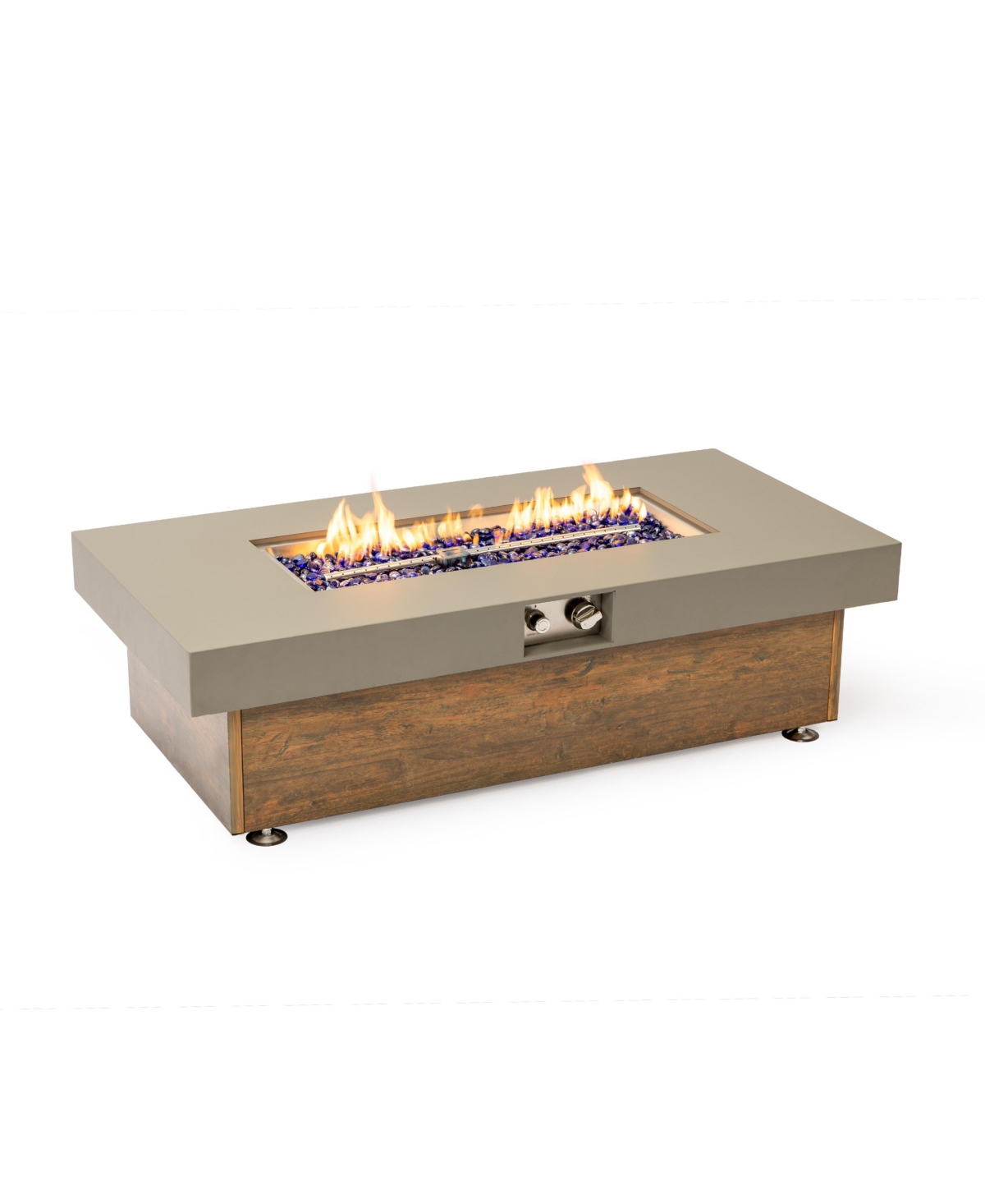 Flynama 48 Inch Iron Fire Pit Table with Wood Grain Stainless Steel Burner Waterproof Cover Easy Control Propane Fire Table - Gray