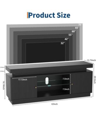 63" TV Stand with Storage, Modern Entertainment Center with Adjustable Shelf, Power Outlet & USB Ports