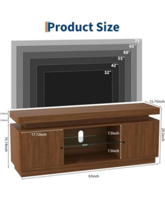 63" TV Stand with Storage, Modern Entertainment Center with Adjustable Shelf, Power Outlet & USB Ports