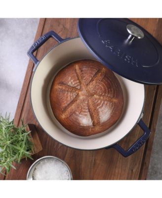 6 Qt Round Matte Enamel  Cast Iron Dutch Oven Pot With Lid - Blue