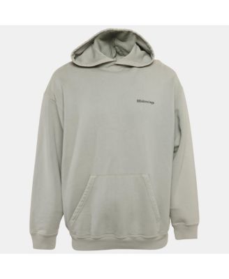 Men's Grey Logo Embroidered Cotton Hoodie