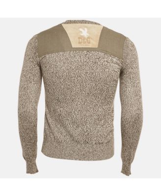 Men's Grey Knit Panel Detail V-Neck Long Sleeve Sweater