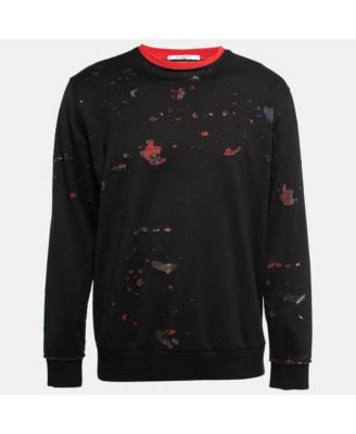 Men's Black Distressed Cotton Crewneck Sweatshirt
