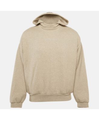 Men's Beige Logo Print Cotton Hoodie