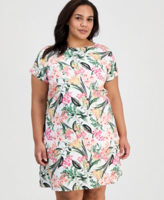 Plus Size Printed Side-Button Dress
