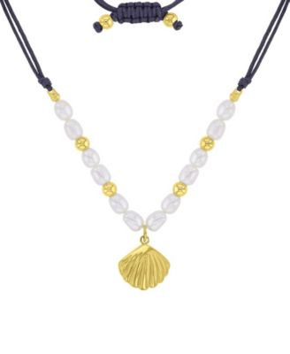 Roxy Waterproof Yellow Seashell Pearl Adjustable Necklace - Gold Black 64$