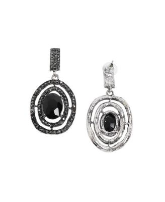 Women's Carbon Black Embellished Lined Oval Drop Earrings