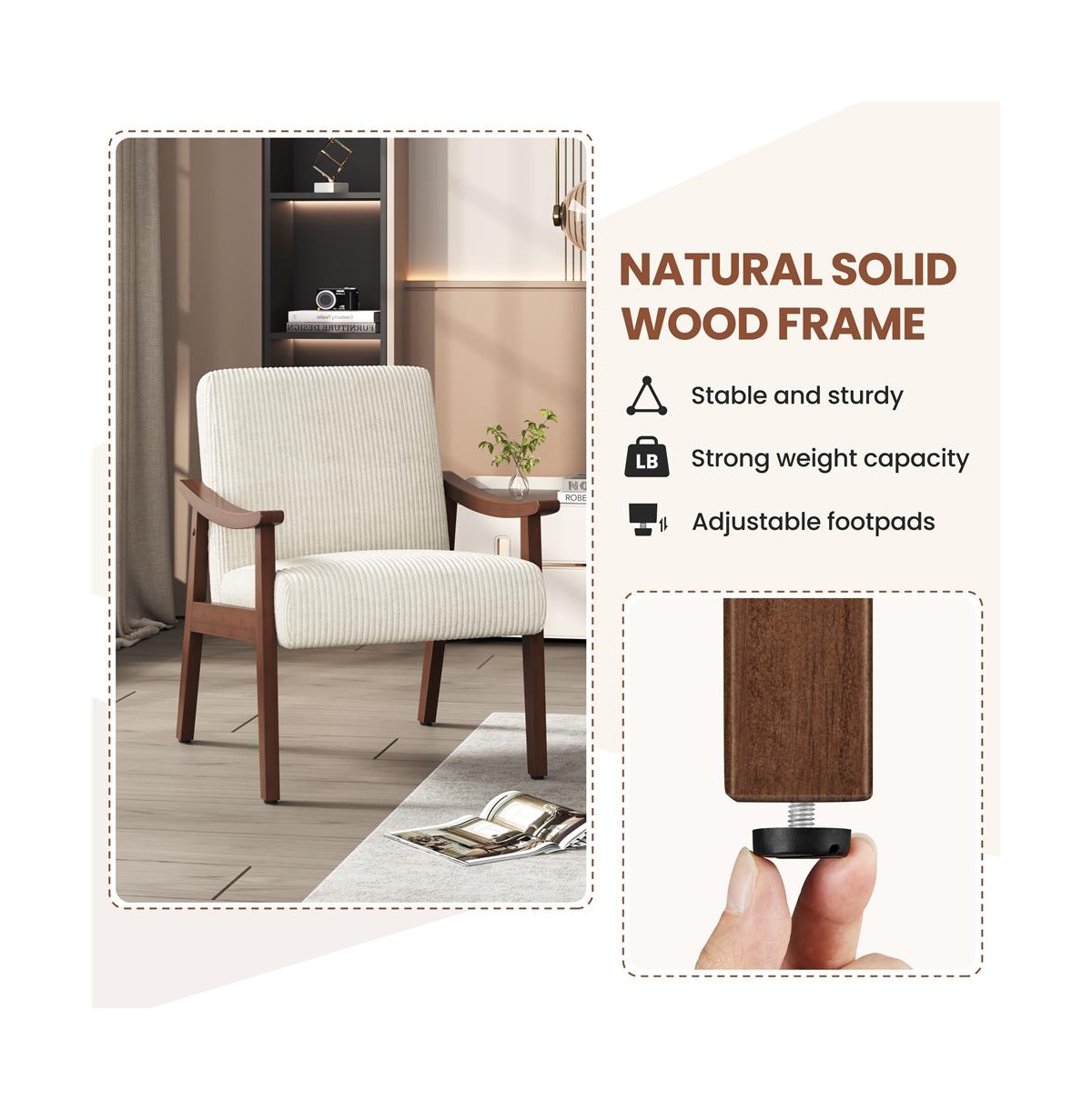 Yaheetech Mid-Century Modern Corduroy Fabric Armchair, Beige