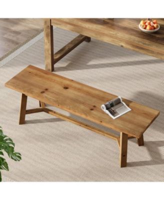55.12-Inch Solid Wood Dining Bench, Farmhouse Long Kitchen Bench with Strengthened Legs for Dining Room, Kitchen, Restaurant, Natural Brown