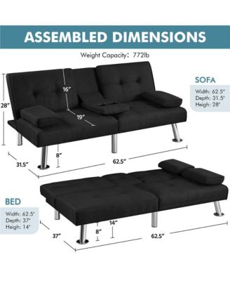 Fabric Upholstered Convertible Futon Sofa Bed for Small Space
