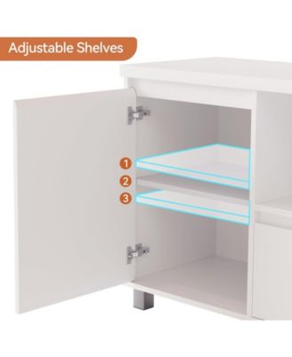 Fluted TV Stand, White Entertainment Center for 60/65/70 Inch TVs, Modern Console With Drawer and 2 Cabinets, Media Cabinet