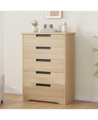 5 Drawer Dresser for Bedroom, Gray Chest of Drawers with Embedded Handles, Wooden Dresser Organizer for Living Room