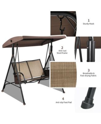 LUCKY ONE 2-Person Patio Swing with Adjustable Canopy and 2 Storage Pocket