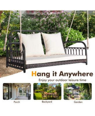 880LBS Wicker Hanging Porch Swing with Cushions