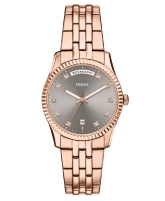 Women's Scarlette Three-Hand Day-Date Rose Gold-Tone Stainless Steel Watch, 34mm