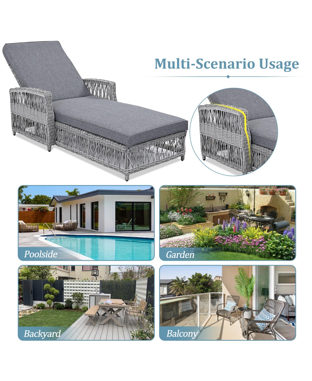 Mondawe 2 Pieces Outdoor Wicker Lounge with 4-Level Backrest,Armrests and Removable Cushions