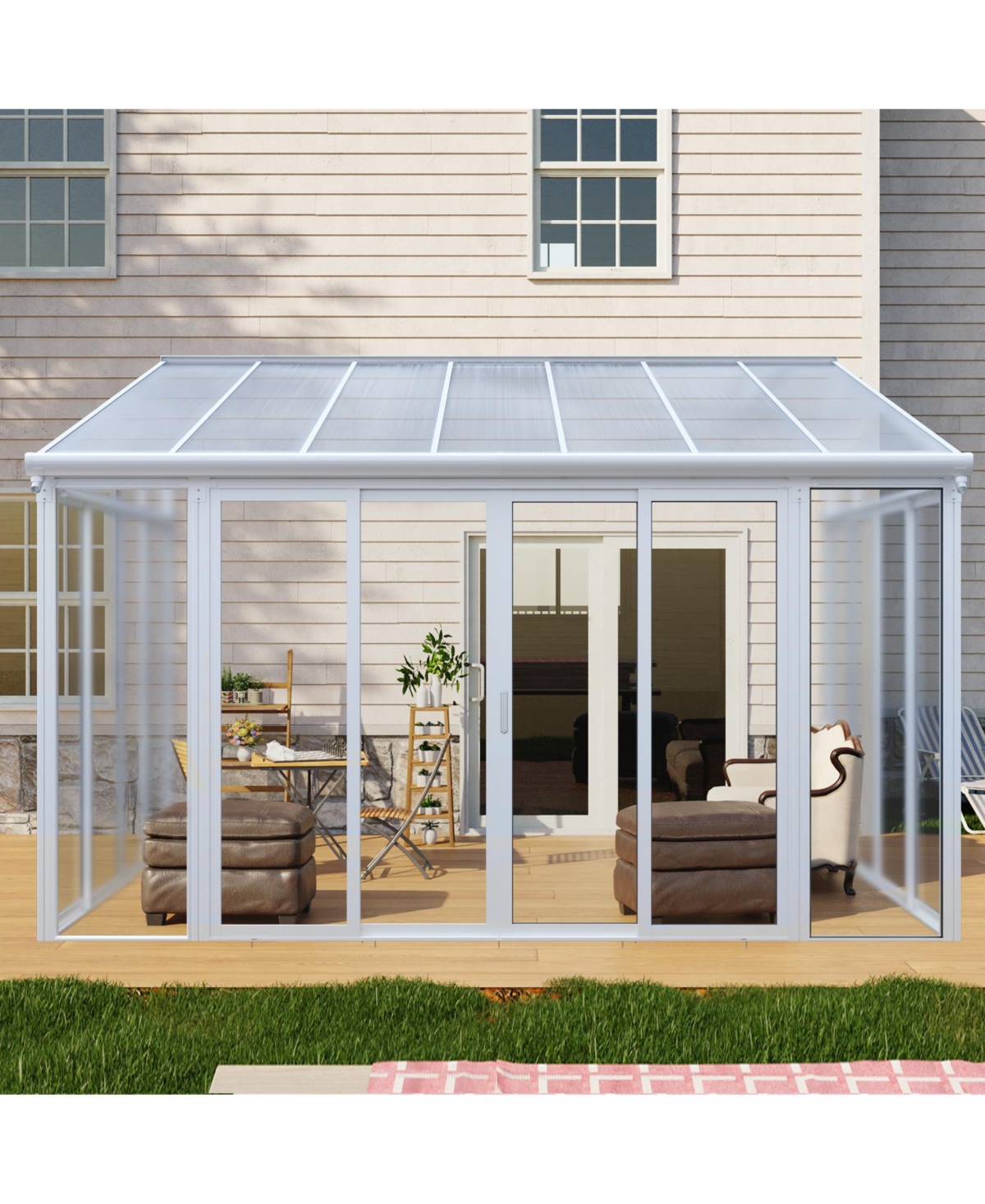 Mondawe 10x14ft Patio Cover Sunroom with Aluminum Frame, Polycarbonate Roof and Sliding Doors
