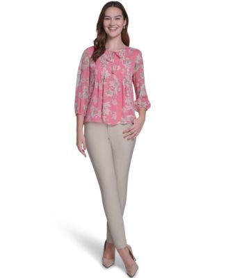 Women's Floral Pintuck V-Neck Blouse