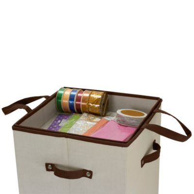 Tall Wrapping Paper Organizer Storage Box with Lift-Out Ribbon Tray
