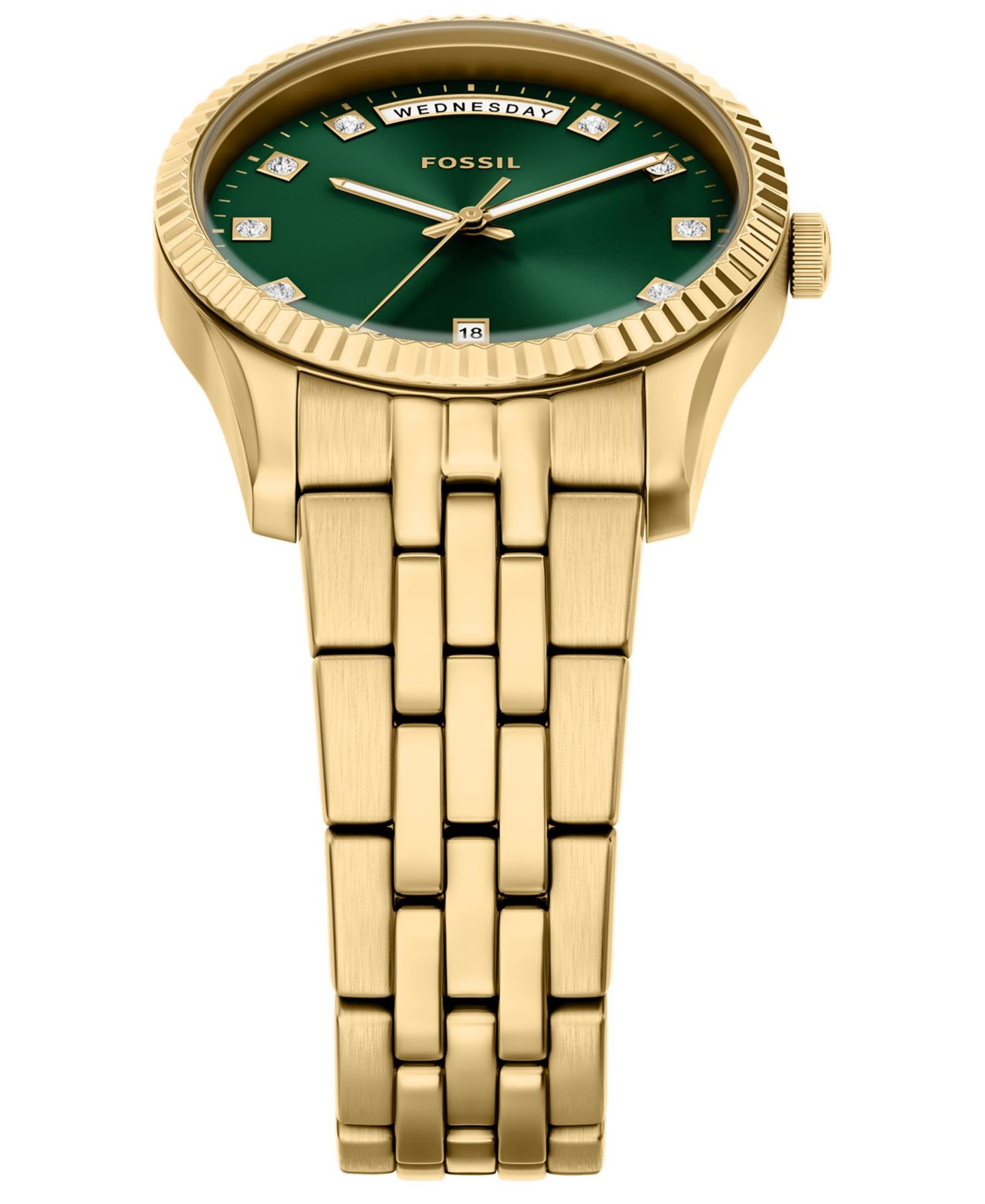 Женские часы Fossil Scarlette Three-Hand Day-Date Gold-Tone Stainless Steel Watch, 34mm — фото 5