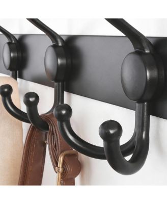 Heavy Duty 38" Black Coat Rack with 10 Tri Hooks for Mudroom