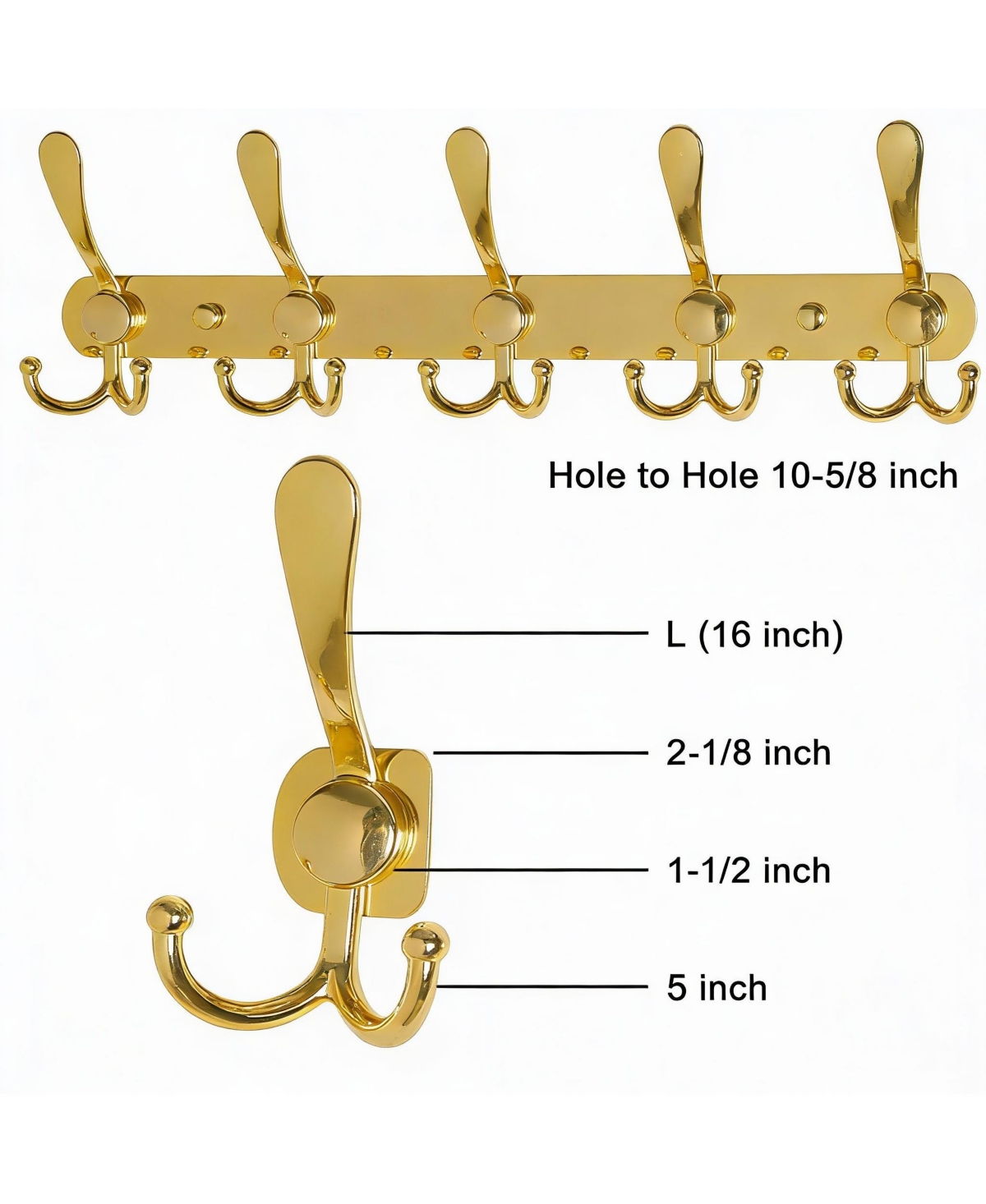 Yigii Heavy Duty 5-Tri Hook Wall Rack, Gold, Stainless Steel Rails, Easy Install