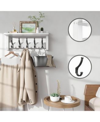 Wall Mounted Coat Rack with Shelf, 5 Hooks, 55 lbs Capacity, Space Saving, DIY