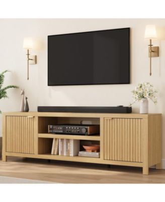 Fluted TV Stand for 80 in, Modern Entertainment Center with Storage, Wooden Media Console Cabinet