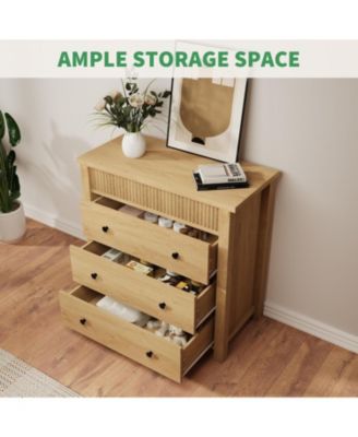 3 Drawer Dresser, Modern Fluted Nightstand, Wooden Chest of Drawers, Storage End Table Organizer for Bedroom