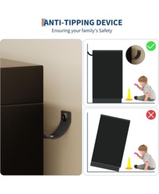 Multifunctional Wooden Dresser for Bedroom, 43.3 in H 2 Door Wardrobe Armoire Closet with 4 Drawers and Hanging Rod, Low Storage Cabinet