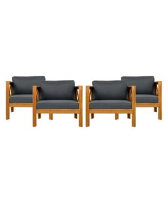 2 Piece Outdoor Acacia Wood Club Armchair Set Teak Finish with Dark Grey Cushions Conversation Set