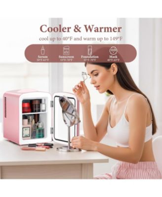 Retro Mini Fridge, Compact Refrigerator with 4L Capacity/6 Cans Cooler & Warmer, Removable Shelf for Skincare, Beverages, Cosmetics