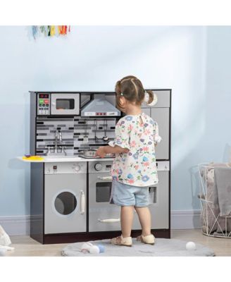 Kids Play Kitchen with Lights Sounds Analog Clock and Storage Shelves for Ages 3 to 6