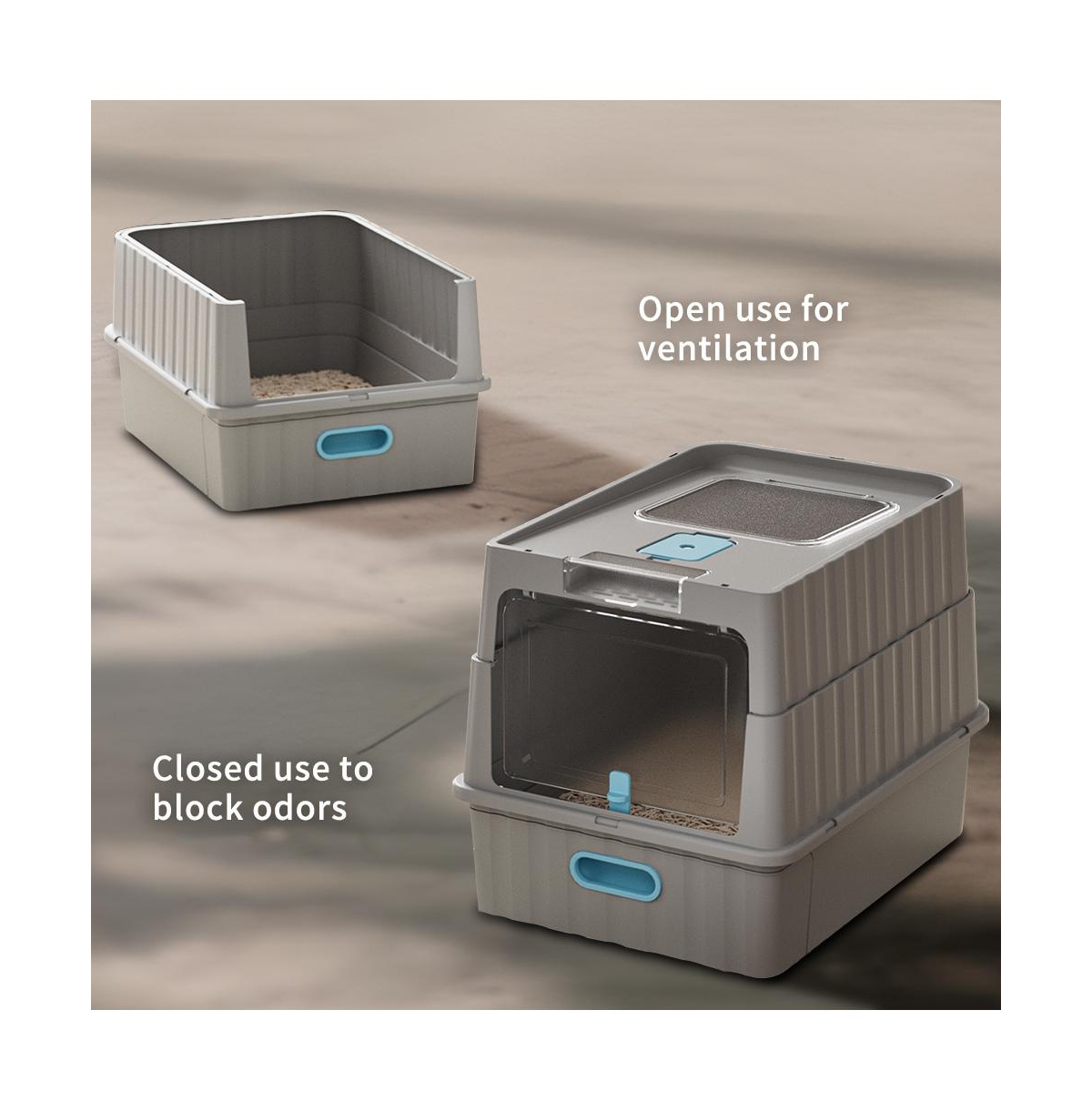 Aostirmotor Easy-Clean Cat Litter Box with Pull-Out Drawer