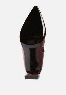 Womens Minkles Patent Pu Long Slim Block Heeled Boots