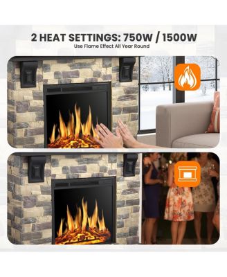 50" Electric Fireplace TV Stand, Fireplace with Faux Stone-Look Mantel , 750/1500W Dual Heat Settings