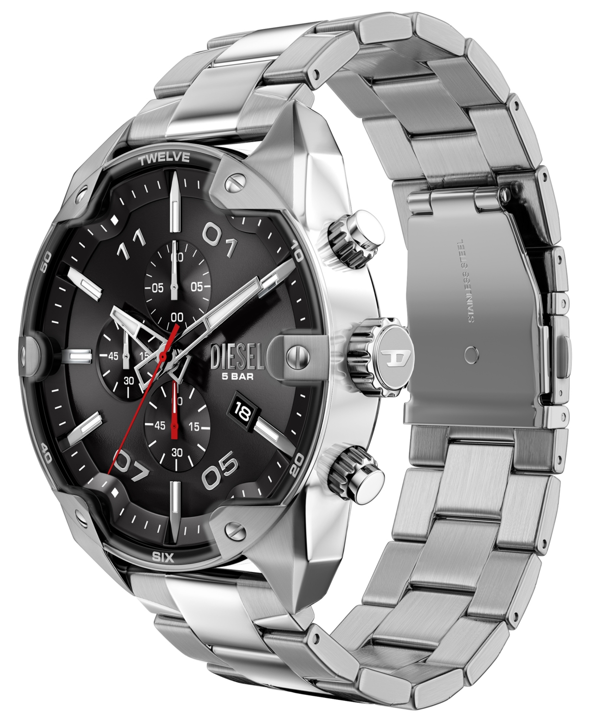 Diesel Men's Spiked Quartz Chronograph Silver Stainless Steel Watch, 49mm