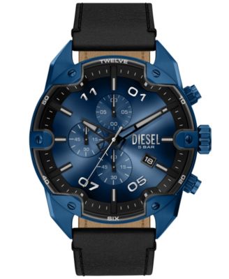 Men's Spiked Quartz Chronograph Black Leather Watch, 49mm