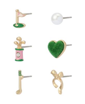 Faux Stone Golf 6-Single Stud Earring Set