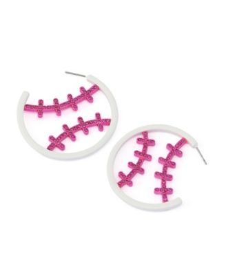Faux Stone Baseball Hoop Earrings